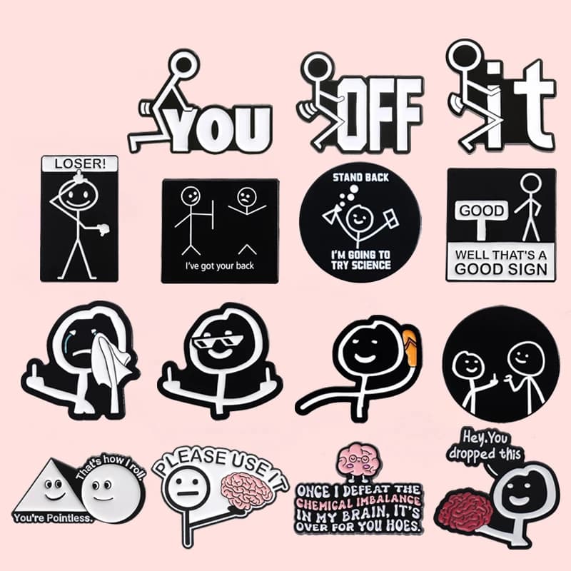 Fun Black And White Match man Enamel Pin Well That's A Good Sign Metal Lapel Badge Brooch Creative Punk Jewelry Gift For Friends