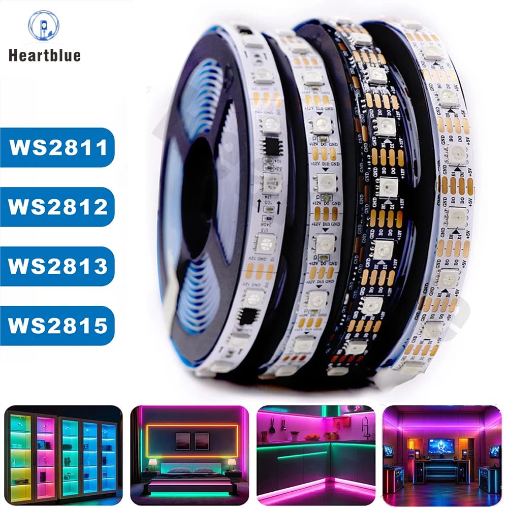 5V/12V SPI Color LED WS2811 WS2812 WS2815 WS2813 Addressable Programmable LED Light Strips For Colorful Light WHITE/BLACK PCB 5V